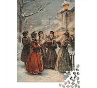 Winter Carols Scene Puzzle 1000 Pièces Educa Jouet en Bois Divertissement Créatif Décoration Intérieure Jeu Éducatif Challenge Toy Adultes Et Enfants À Partir De 14 Ans 52x38cm/1000pcs