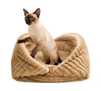 Winter Cat Bed - 46x42cm Warm Plush Cold Weather Pet House, 2 in 1 Foldable Semi Enclosed Cat Dogs Bed Pad, Soft Removable Multifunctional Pet Sleeping Mat for Bedroom Garage
