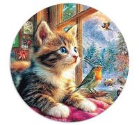 Winter Cat View 1000 Pièces Puzzle Circulaire Puzzle Adulte pour Enfants Jeu Cadeau Unique Jeu D'Intelligence De l'art De La Décoration Moderne 1000pcs (67.5x67.5cm)
