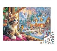 Winter Chat View Puzzle 1000 Pièces pour Adultes, Papier Recyclé Premium, Carton Solide,Winter Chat Art Décoration Intérieure, Art Mural, Défi Mental, Jeu Éduchatif 52x38cm/1000pcs