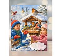 Winter: Children Feeding Birds, Notebook, Doodling, Sketching and Notes, Comfortable Lines, School, Home Study, Education: Writing and Drawing, ... Notebook, Journal, for Students and Children