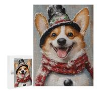Winter Corgi with Snow Hat Puzzle 1000 Pièces Educa Jouet en Bois Cadeau Unique Décoration Intérieure Jeu Éducatif Challenge Toy Adultes Et Enfants À Partir De 14 Ans 500 PCS