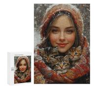 Winter Cozy Kitten Portrait Puzzle 300 Pièces Educa Jouet en Bois Cadeau Unique Décoration Intérieure Jeu Éducatif Challenge Toy Adultes Et Enfants À Partir De 14 Ans 300 PCS