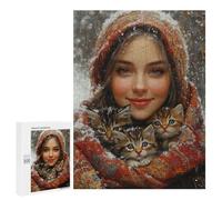 Winter Cozy Kitten Portrait Puzzle 500 Pièces Educa Jouet en Bois Cadeau Unique Décoration Intérieure Jeu Éducatif Challenge Toy Adultes Et Enfants À Partir De 14 Ans 500 PCS