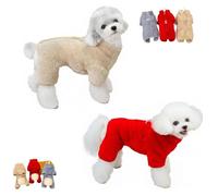 Winter Dogs Jumpsuit Coat with Back Zipper, 2025 New Full Body Warm Dog Snowsuit, Fleece Dog Jumpsuit, Double D-Ring and Zipper on Bac,for Small Medium Dogs Cats (Khaki+Red,S)