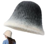 Winter Faux Fur Bucket Hat,Women's Warm Fuzzy Fisherman Cap,Comfort Soft Fluffy Plush Thickened Beanie Cap for Outdoor (Gray)