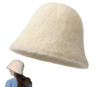 Winter Faux Fur Bucket Hat,Women's Warm Fuzzy Fisherman Cap,Comfort Soft Fluffy Plush Thickened Beanie Cap for Outdoor (Beige)