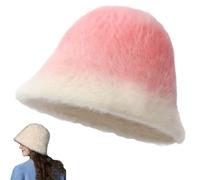 Winter Faux Fur Bucket Hat,Women's Warm Fuzzy Fisherman Cap,Comfort Soft Fluffy Plush Thickened Beanie Cap for Outdoor (Pink)