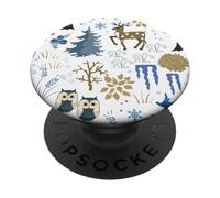Winter Forest Christmas Holidays Snow Season Owl Reindeer PopSockets PopGrip Adhésif