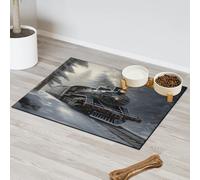 Winter Forest Old Steam Train Tapis d'alimentation pour chat et chien Tapis d'alimentation pour animal domestique Tapis d'alimentation absorbant Nti-Slip Contain Spills Protège les sols Set de table