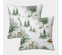 Winter Forest Scene-Watercolor Woodland Art Housse Coussin 2 Pièces Available All Seasons Taie d'oreiller Décor Confortable Housses Coussin pour Salon Maison De Campagne 50x50cm