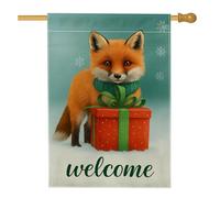Winter Fox Drapeau de jardin de bienvenue, bannière de décoration de vacances en toile de jute double face pour fêtes en plein air, 71 x 101 cm