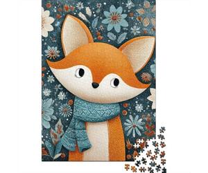 Winter Fox Scarf Illustration Puzzle 1000 Pièces Cadeau Unique Jeu Éducatif Challenge Toy À De Qualité Supérieure Peinture Art pour Adultes Enfants 38x26cm/1000pcs