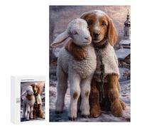 Winter Friendship Lamb and Puppy Puzzle 1000 Pièces Educa Jouet en Bois Cadeau Unique Décoration Intérieure Jeu Éducatif Challenge Toy Adultes Et Enfants À Partir De 14 Ans 300 PCS
