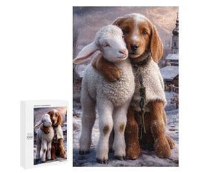 Winter Friendship Lamb and Puppy Puzzle 1000 Pièces Educa Jouet en Bois Cadeau Unique Décoration Intérieure Jeu Éducatif Challenge Toy Adultes Et Enfants À Partir De 14 Ans 1000 PCS