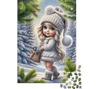 Winter Girl in Snow Puzzle 1000 Pieces Cadeau Unique Jeu Éducatif Challenge Toy À De Qualité Supérieure Peinture Art pour Adultes Et Enfants 70x50cm/1000pcs