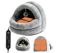 Winter Heated Cat Bed Adjustable 3 Temperature Warmth Nest Timer | Detachable Cat Heating Pad for Outside Puppy Winter Kitten Crate Sleeping Home