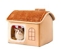 Winter Indoor Cat Bed, Washable Cat Bed for Winter, Insulated Reusable Cat Sleeping Bed, Portable Foldable Cats House 16,93 x 14,17 x 13,39 pouces for Home Pet and Shops (Gray, Brown)