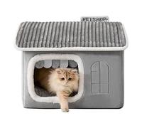 Winter Indoor Cat Bed, Washable Cat Bed for Winter, Insulated Reusable Cat Sleeping Bed, Portable Foldable Cats House 16,93 x 14,17 x 13,39 pouces for Home Pet and Shops (Gray, Brown)
