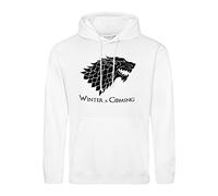 Winter is Coming Wolf Stark GOT Sweat A Capucha Blanc Unisex Size M
