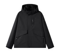 Winter Jacket Men Cargo Polaire Capuche Mao Col Veste Sport Cagoule Snowboard Winter Matelassée Automne Aviateur Fourrure Tres sans Couverture Imperméable Noir 3XL