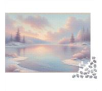 Winter Landscape with Snowy Trees Panneau Métallique Rétro 70x50cm/1000pcs pour L’Atelier, pour Les Amateurs De Plaques Décoratives