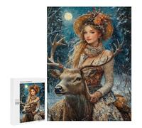 Winter Moonlit Deer Encounter Puzzle 1000 Pièces Educa Jouet en Bois Cadeau Unique Décoration Intérieure Jeu Éducatif Challenge Toy Adultes Et Enfants À Partir De 14 Ans 500 PCS