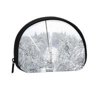 Winter Old Cable Ski Lift Print Portable Mini Coin Storage Bag - Portefeuille en polyester entièrement imprimé pour petits objets personnels, Noir , Taille unique