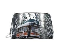 Winter Old Cable Ski Lift Printed Portable Beauty Case, Compact Travel Pouch with Organized Interior Slots for Daily, Argenté., One Size