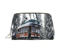 Winter Old Cable Ski Lift Printed Portable Beauty Case, Compact Travel Pouch with Organized Interior Slots for Daily, doré, One Size