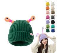 Winter Parent-Child Cute Glowing Little Monster Knit Hat, Cute Little Monster LED Knit Beanie, Warm Wool Hat (FR/ES, Alpha/Lettres, Taille Unique, Dark Green)