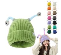 Winter Parent-Child Cute Glowing Little Monster Knit Hat, Cute Little Monster LED Knit Beanie, Warm Wool Hat (FR/ES, Alpha/Lettres, Taille Unique, Light Green)