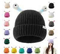 Winter Parent-Child Cute Glowing Little Monster Knit Hat with LED, Monster Tentacle Knit Hats, Retractable (FR/ES, Alpha/Lettres, Taille Libre, Black)