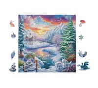 Winter Paysage with Loups 100 Pièces Puzzle Adulte en Voitureton sans Déformation Très Difficile Anti-Stress Jeu De Société Idée Cadeau Anniversaire Rapport Premium 28x28cm