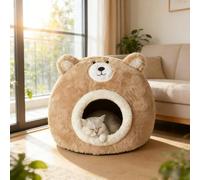 Winter Plush Bear Shaped Cat Nest Beds,Cute Soft Warm Tent Cat Bed with Detachable Cushion,Cozy Washable Pet Nest House for Kitten Puppy Home Sleeping Playing