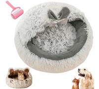 Winter Plush Warm Pet Bed Cave,Soft Cozy Calming Cat Dome Bed with Anti-Slip Base,Hideaway Nesting Washable Round Soothing Sleeping Bag for Indoor Cats & Small Dogs (Gray, 35cm*35cm/13.78in*13.78in)