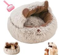 Winter Plush Warm Pet Bed Cave,Soft Cozy Calming Cat Dome Bed with Anti-Slip Base,Hideaway Nesting Washable Round Soothing Sleeping Bag for Indoor Cats & Small Dogs (Brown, 35cm*35cm/13.78in*13.78in)