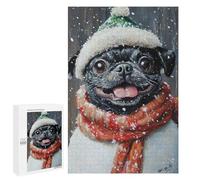 Winter Pug in Hat Puzzle 1000 Pièces Educa Jouet en Bois Cadeau Unique Décoration Intérieure Jeu Éducatif Challenge Toy Adultes Et Enfants À Partir De 14 Ans 1000 PCS