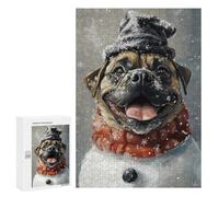 Winter Pug in Snow Hat Puzzle 1000 Pièces Educa Jouet en Bois Cadeau Unique Décoration Intérieure Jeu Éducatif Challenge Toy Adultes Et Enfants À Partir De 14 Ans 300 PCS