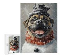 Winter Pug in Snow Hat Puzzle 1000 Pièces Educa Jouet en Bois Cadeau Unique Décoration Intérieure Jeu Éducatif Challenge Toy Adultes Et Enfants À Partir De 14 Ans 500 PCS