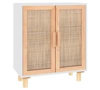 “Winter Sale""TOP Armoire/Cabinet à tiroirs Blanc - Buffet Blanc 60x30x70cm - bois de pin massif et rotin naturel PRO23059
