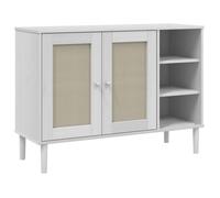 “Winter Sale""TOP Armoire/Cabinet à tiroirs Blanc - Buffet SENJA aspect rotin blanc 112x40x80cm - bois massif de pin PRO75239