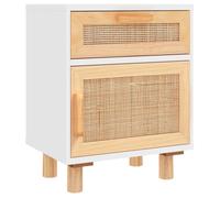 “Winter Sale""TOP Armoire de lit Blanc - Table de chevet Blanc Bois de pin massif et rotin naturel PRO85556
