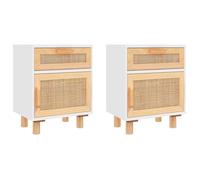 “Winter Sale""TOP Armoire de lit Blanc - Tables de chevet 2pcs Blanc Bois de pin massif et rotin naturel PRO85398