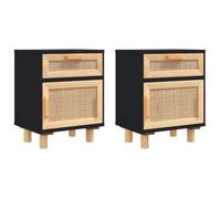 “Winter Sale""TOP Armoire de lit Noir - Tables de chevet 2 pcs Noir Bois de pin massif et rotin naturel PRO56283