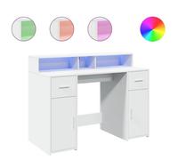 “Winter Sale""TOP Bureau moderne, compact Blanc - Bureau avec lumières LED blanc 120x55x91cm - bois d'ingénierie PRO57960