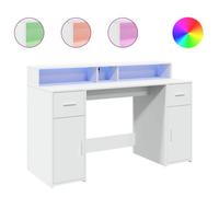“Winter Sale""TOP Bureau moderne, compact Blanc - Bureau avec lumières LED blanc 140x55x91cm - bois d'ingénierie PRO93378