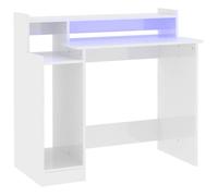 “Winter Sale""TOP Bureau moderne, compact Blanc - Bureau lumières LED Blanc brillant 97x45x90cm - bois d'ingénierie PRO93052