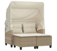“Winter Sale""TOP Canapé de jardin Beige - Canapé de jardin 2 places avec auvent et tabourets beige rotin PRO19081