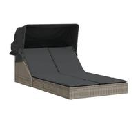 “Winter Sale""TOP Chaise longue terrasse Gris - Chaise longue double et auvent et coussins gris résine tressée PRO60753